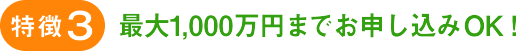特徴3：最大1,000万円までお申し込みOK!